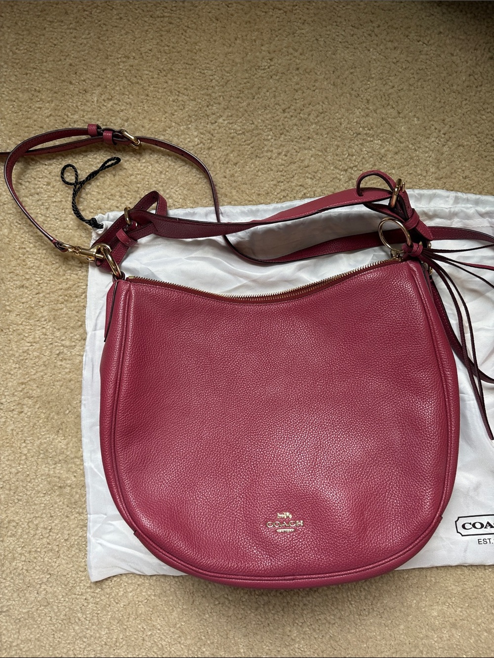 Coach Pebble Leather Shoulder Bag in Raspberry